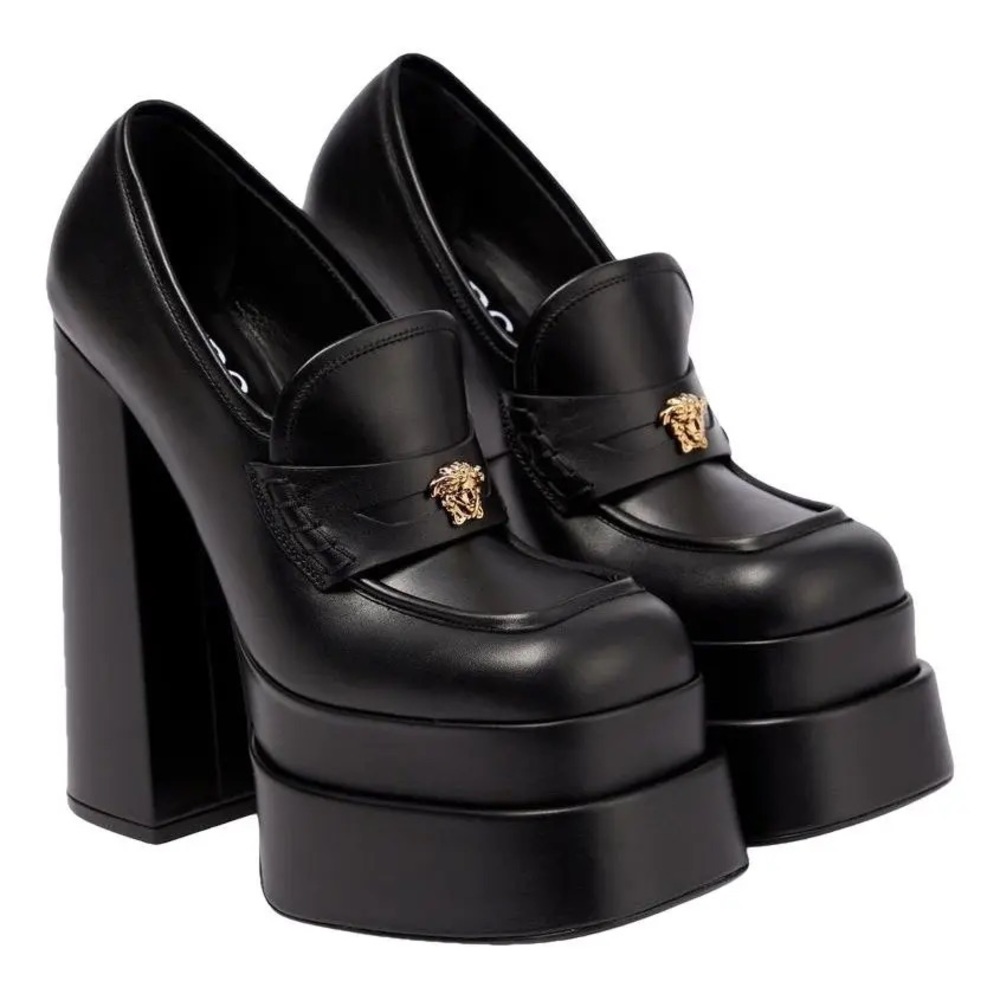 Versace Aevitas Black and Gold Platform Heels